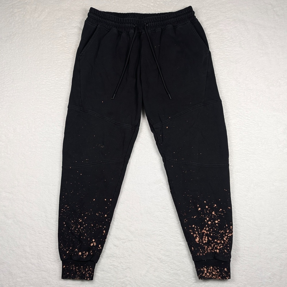 American Tall Sweatpants Mens Large Tall Black Fleece Joggers Paint Splatter‎
